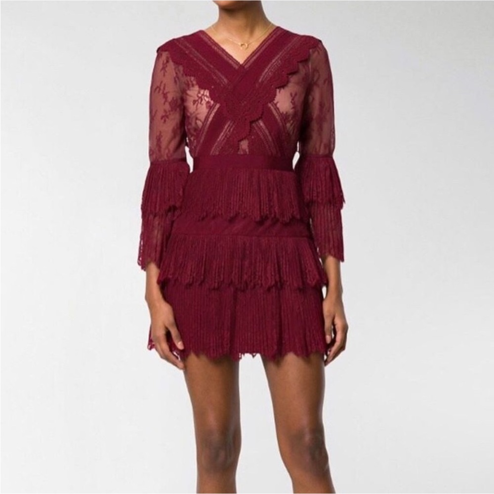 Self-Portrait Burgundy Lace Mini Dress XS